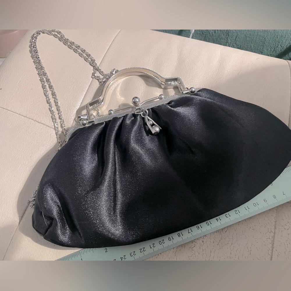 Vintage kiss clasp Black Satin Purse